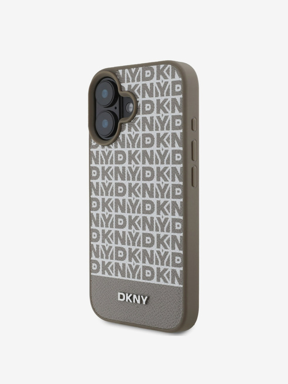 DKNY DKNY PU Leder Repeat Pattern Bottom Stripe MagSafe Back Cover für iPhone 16 Braun