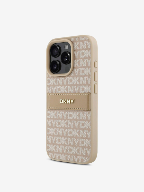 DKNY DKNY PU Leder Repeat Pattern Tonal Stripe Back Cover für iPhone 16 Pro Pink