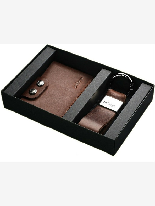 Pularys Pularys Herrenbrieftasche aus Leder Hiker und Schlüsselanhänger Geschenkset Braun 189414102