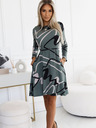 numoco Pulloverkleid mit Gürtel - oliv mit schwarzem und beigem Muster Numoco