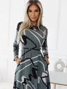 numoco Pulloverkleid mit Gürtel - oliv mit schwarzem und beigem Muster Numoco