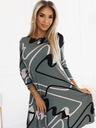 numoco Pulloverkleid mit Gürtel - oliv mit schwarzem und beigem Muster Numoco