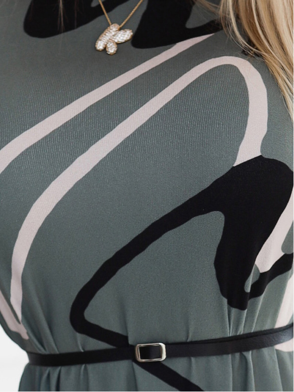 numoco Pulloverkleid mit Gürtel - oliv mit schwarzem und beigem Muster Numoco