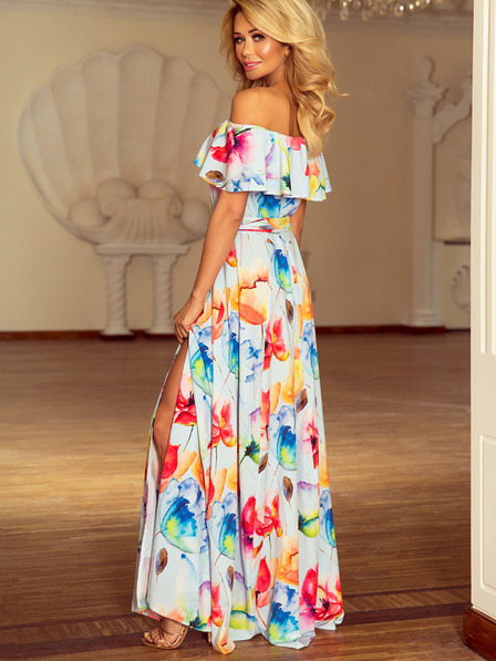 numoco Langes Kleid mit Rüschen - bunt bemalte Blumen Numoco