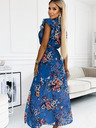 numoco Langes Kleid mit Dekolleté und kurzen Ärmeln - blau mit Blumen Numoco ARIA