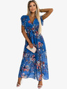 numoco Langes Kleid mit Dekolleté und kurzen Ärmeln - blau mit Blumen Numoco ARIA
