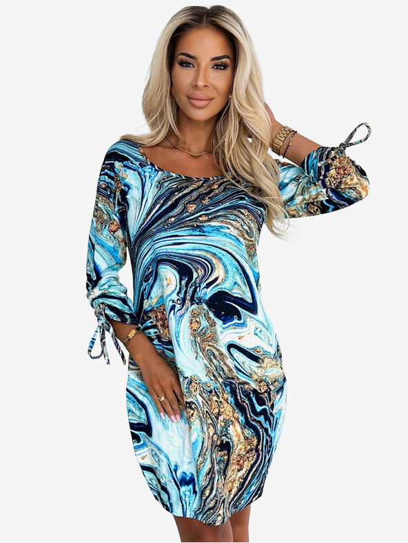 numoco Bequemes Oversize-Kleid mit Taschen - blau-goldene Wolle Numoco SOPHIE