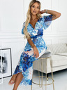 numoco Kleid mit Ausschnitt, langem Bindeband in der Taille und kurzen Ärmeln - blau große Blumen - Netz Numoco CINZIA