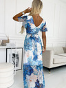 numoco Kleid mit Ausschnitt, langem Bindeband in der Taille und kurzen Ärmeln - blau große Blumen - Netz Numoco CINZIA