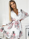 numoco Plissee-Kleid mit Ausschnitt, langen Ärmeln und Gürtel - weiß mit Rosen Numoco YSABELv