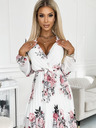 numoco Plissee-Kleid mit Ausschnitt, langen Ärmeln und Gürtel - weiß mit Rosen Numoco YSABELv