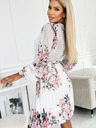 numoco Plissee-Kleid mit Ausschnitt, langen Ärmeln und Gürtel - weiß mit Rosen Numoco YSABELv