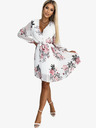 numoco Plissee-Kleid mit Ausschnitt, langen Ärmeln und Gürtel - weiß mit Rosen Numoco YSABELv