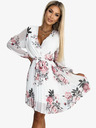 numoco Plissee-Kleid mit Ausschnitt, langen Ärmeln und Gürtel - weiß mit Rosen Numoco YSABELv