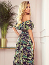 numoco Langes Kleid mit Rüschen - grüne Blätter und goldene Ketten Numoco