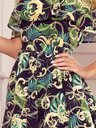 numoco Langes Kleid mit Rüschen - grüne Blätter und goldene Ketten Numoco