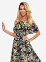 numoco Langes Kleid mit Rüschen - grüne Blätter und goldene Ketten Numoco