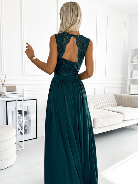 numoco Langes Kleid mit Spitzenausschnitt - grün Numoco LEA