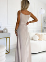 numoco Elegantes trägerloses Maxikleid - beige mit Glitzer Numoco CHIARA