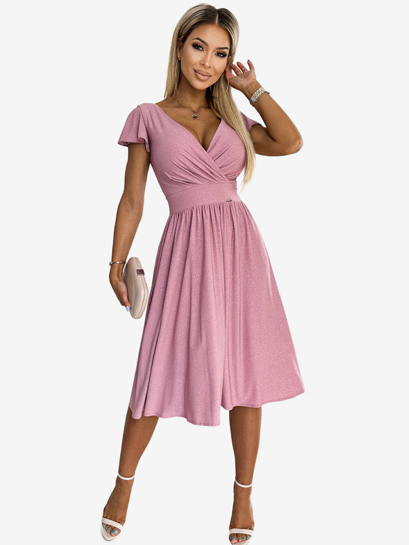 numoco Kleid mit Dekolleté und kurzen Ärmeln - puderrosa mit Glitzer Numoco MATILDE