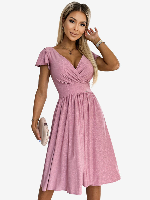 numoco Kleid mit Dekolleté und kurzen Ärmeln - puderrosa mit Glitzer Numoco MATILDE