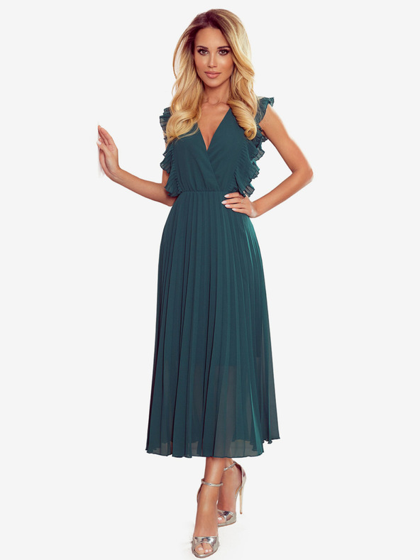 numoco Plissee-Kleid mit Rüschen und Ausschnitt - grün Numoco EMILY