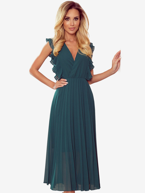 numoco Plissee-Kleid mit Rüschen und Ausschnitt - grün Numoco EMILY