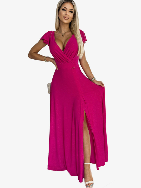 numoco Glitzerndes langes Kleid mit Dekolletee - fuchsia Numoco CRYSTAL