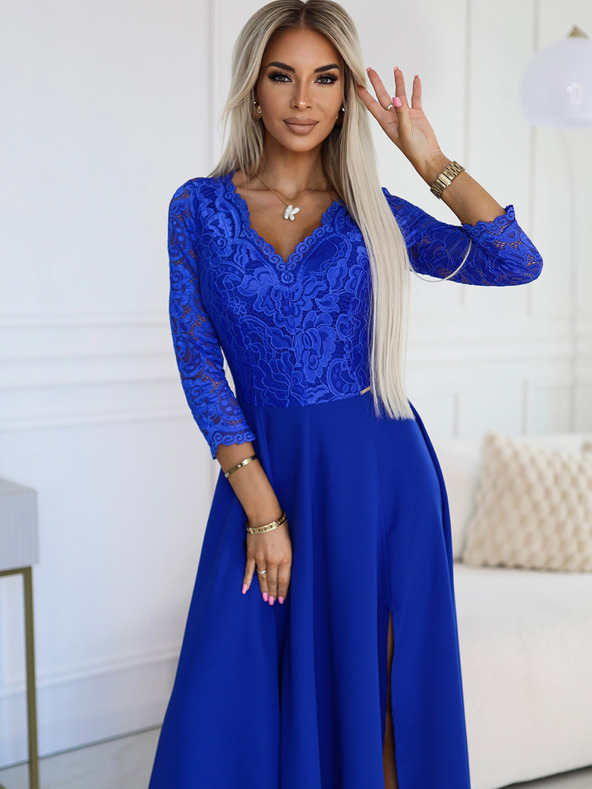 numoco Elegantes langes Spitzenkleid mit Sweetheart-Ausschnitt - blau Numoco AMBER