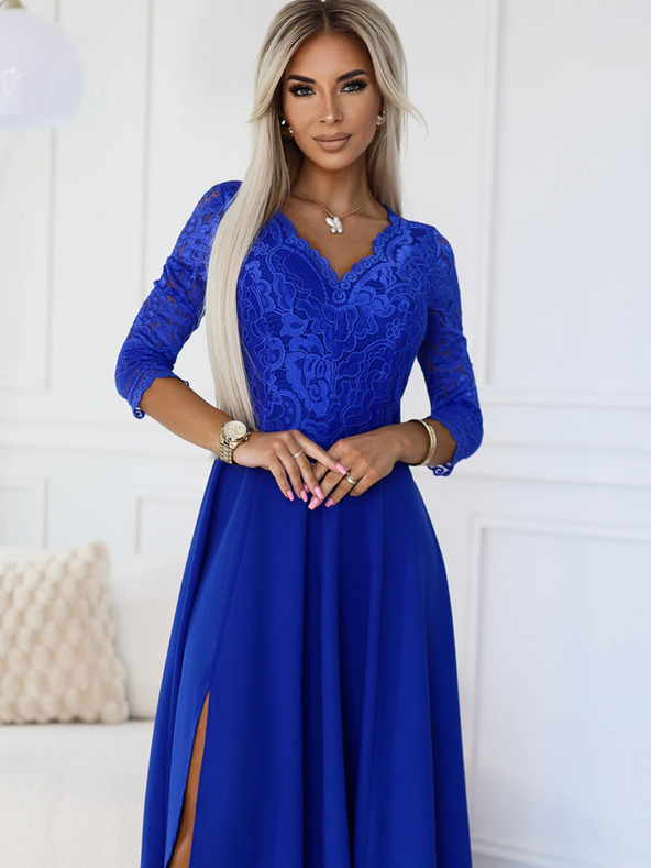 numoco Elegantes langes Spitzenkleid mit Sweetheart-Ausschnitt - blau Numoco AMBER