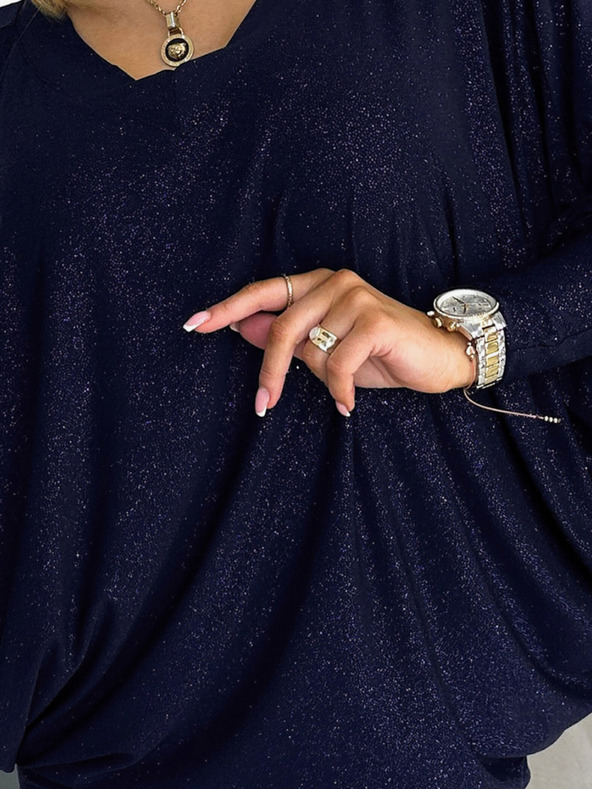 numoco Batwing-Kleid - dunkelblau mit Numoco-Glitzer