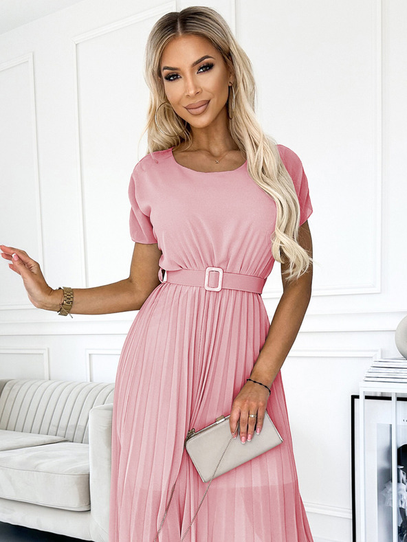 numoco Plissiertes Midikleid mit breitem Gürtel - schmutziges Pink Numoco MIA