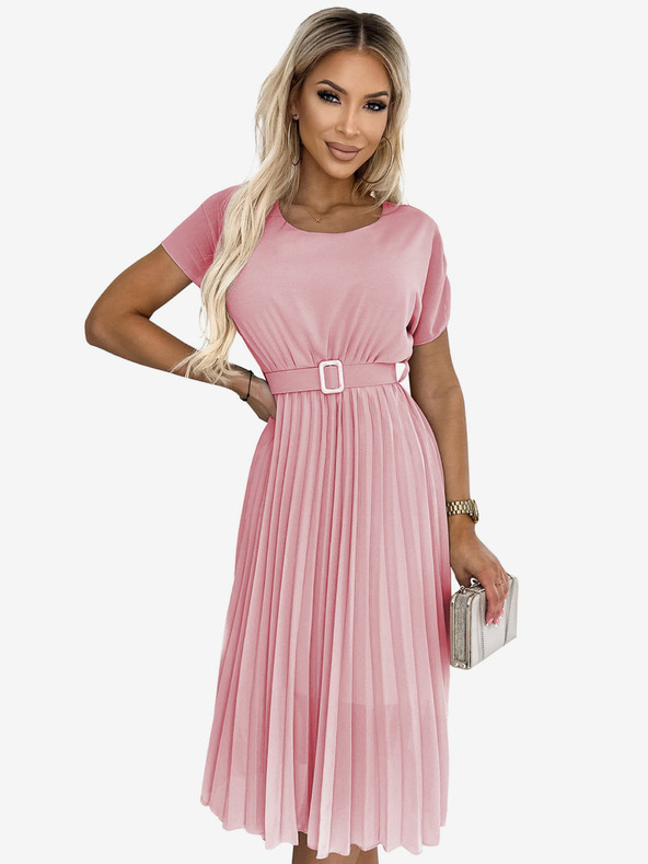 numoco Plissiertes Midikleid mit breitem Gürtel - schmutziges Pink Numoco MIA