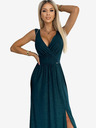 numoco Langes Kleid aus Brokat mit Ausschnitt und Beinschlitz - grün Numoco LOUISE