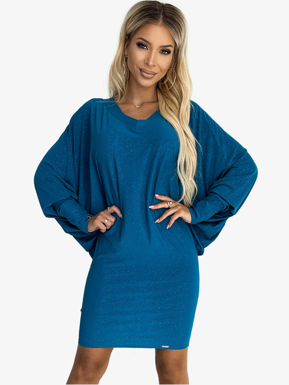 numoco Batwing Kleid - navy mit Glitzer Numoco