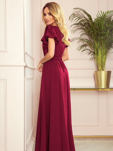 numoco Langes Kleid mit Dekolleté und Rüschen - burgunderrot Numoco LIDIA