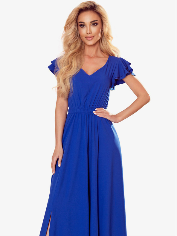 numoco Langes Kleid mit Dekolleté und Rüschen - blau Numoco LIDIA