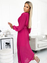 numoco Plissee-Kleid mit Gürtel und Ausschnitt - fuchsia Numoco KLARA