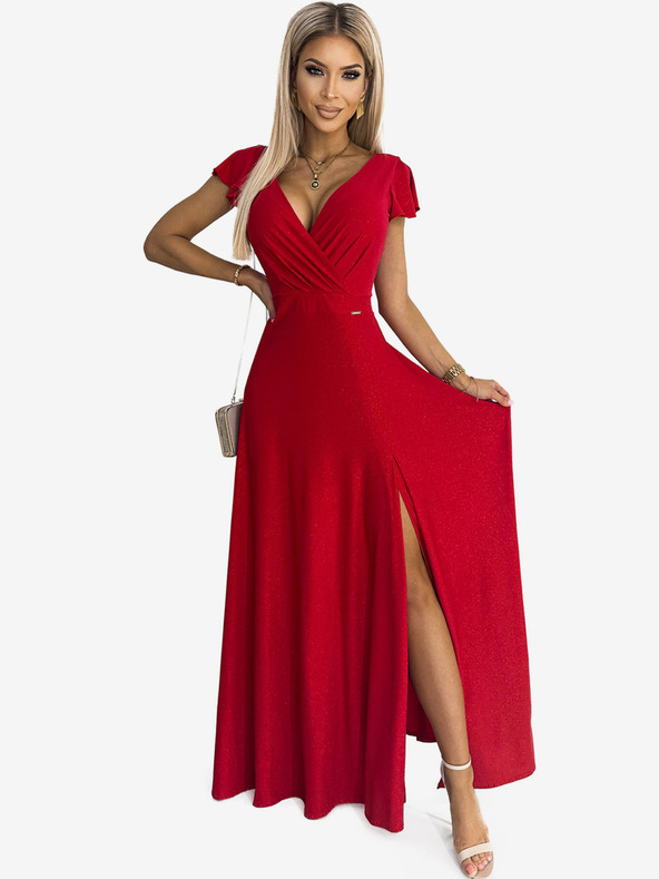 numoco Glitzerndes langes Kleid mit Ausschnitt - rot Numoco CRYSTAL
