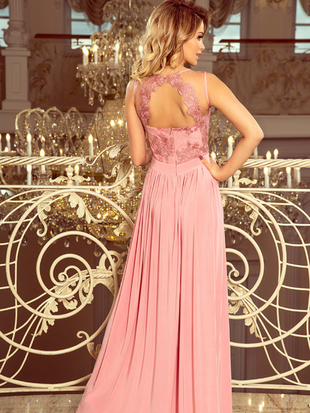 numoco Langes Kleid mit gesticktem Ausschnitt - pink Numoco LEA