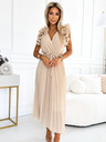 numoco Midikleid aus plissiertem Chiffon mit herzförmigem Ausschnitt und zarten Rüschen - beige Numoco MIRABELLA