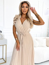 numoco Midikleid aus plissiertem Chiffon mit herzförmigem Ausschnitt und zarten Rüschen - beige Numoco MIRABELLA