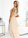 numoco Midikleid aus plissiertem Chiffon mit herzförmigem Ausschnitt und zarten Rüschen - beige Numoco MIRABELLA