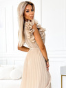 numoco Midikleid aus plissiertem Chiffon mit herzförmigem Ausschnitt und zarten Rüschen - beige Numoco MIRABELLA