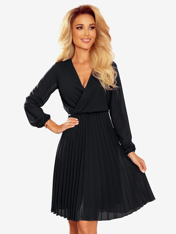 numoco Plissee-Kleid mit Ausschnitt und langen Ärmeln - Schwarz Numoco ISABELLE