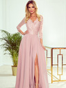 numoco Elegantes langes Spitzenkleid mit Dekolleté - schmutziges Pink Numoco AMBER
