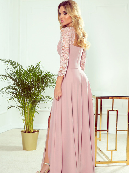 numoco Elegantes langes Spitzenkleid mit Dekolleté - schmutziges Pink Numoco AMBER