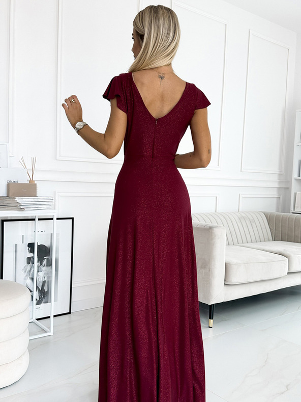 numoco Glitzerndes langes Kleid mit Ausschnitt - burgunderrot Numoco CRYSTAL