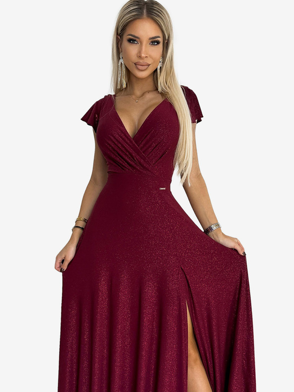 numoco Glitzerndes langes Kleid mit Ausschnitt - burgunderrot Numoco CRYSTAL