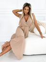 numoco Plisseekleid mit Rüschen an Schultern und Ausschnitt - Beige Numoco EMILY